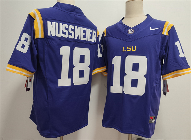 Men's LSU Tigers #18 Garrett Nussmeier Purple F.U.S.E. Stitched Jersey